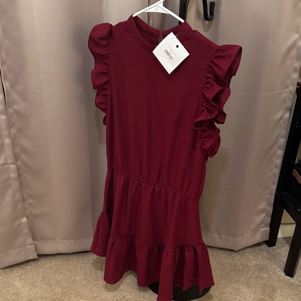 Burgundy Ruffle Sleeve Ladies Shorts Romper